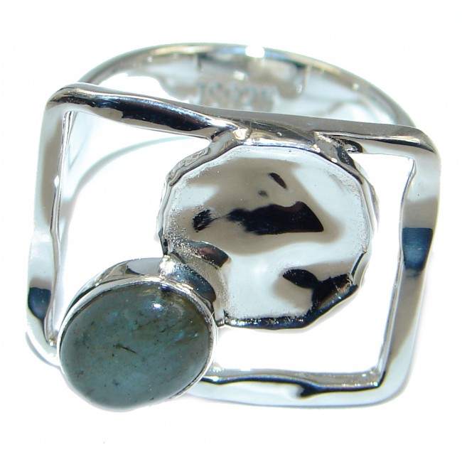 Blue Aura AAA Fire Labradorite Sterling Silver ring size 7 1/2