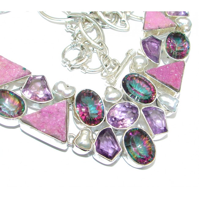 Rainbow Druzy & Amethyst Sterling Silver handcrafted necklace