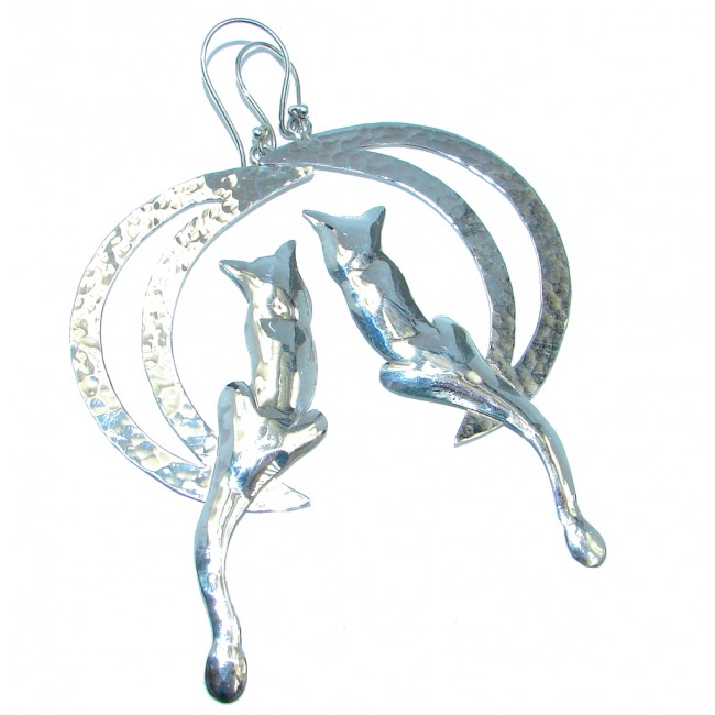 Long Moon and Cat Sterling Silver handmade earrings