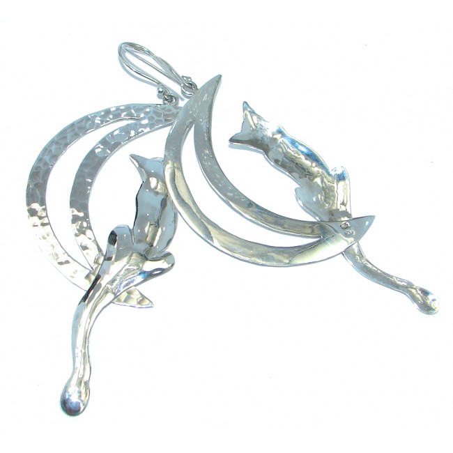 Long Moon and Cat Sterling Silver handmade earrings