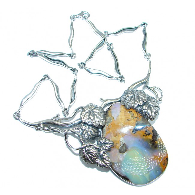Authentic Australian Boulder Opal Sterling Silver handcrafted necklace