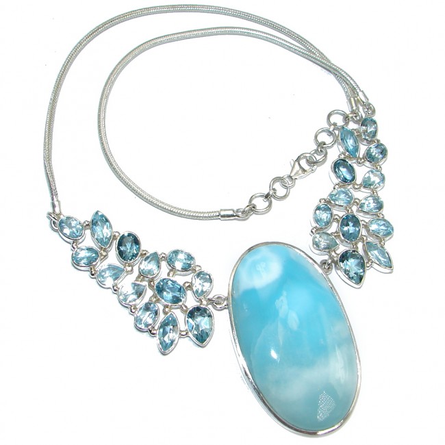 Caribbean Beauty Blue Larimar Swiss Blue Topaz Sterling Silver handcrafted necklace