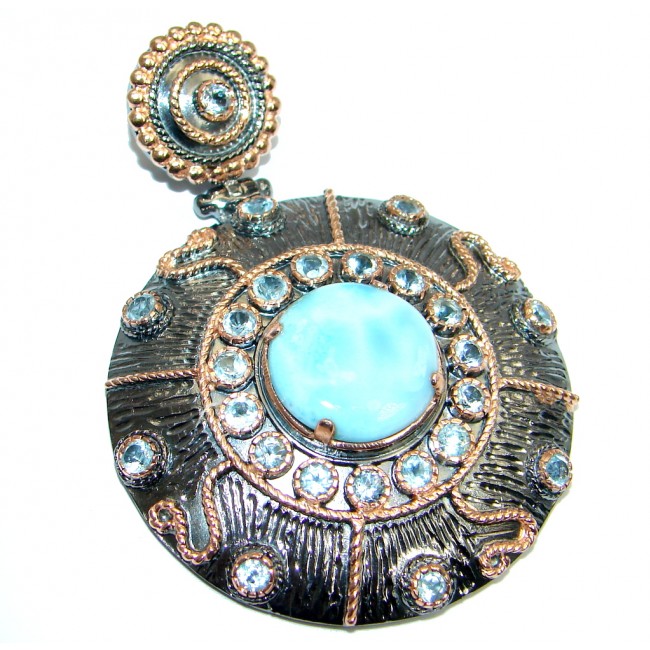 Larimar Swiss Blue Topaz Rose Gold Rhodium plated over Sterling Silver handmade Pendant