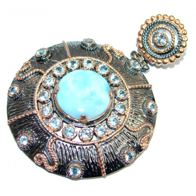 Larimar Swiss Blue Topaz Rose Gold Rhodium plated over Sterling Silver handmade Pendant