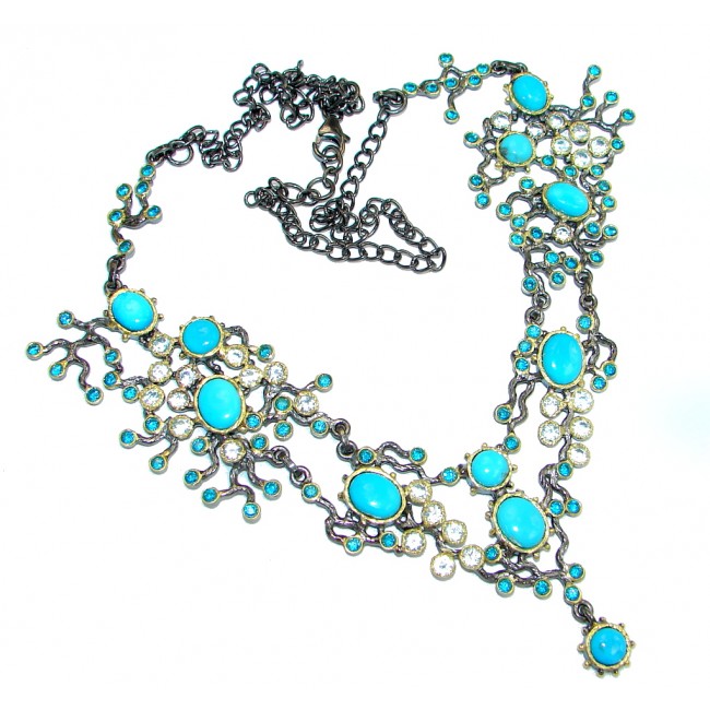 Genuine Sleeping Beauty Turquoise Topaz Rhodium Gold plated over Sterling Silver necklace