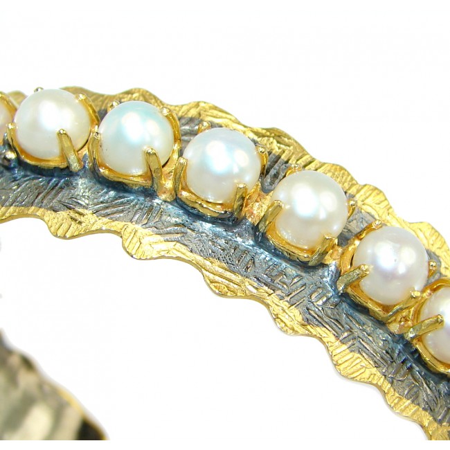 Luxurious Fresh Water Pearl Gold Rhodium plated over Sterling Silver Bracelet / Cuff