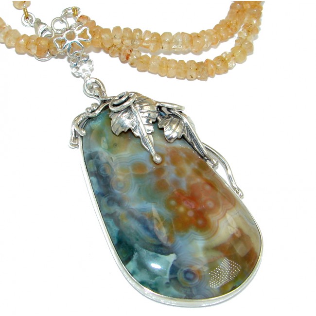 Oversized Golden Ocean Jasper Citrine Beads Sterling Silver Necklace