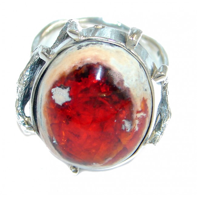 Mexican Fire Opal Oxidized Sterling Silver handmade Ring size 8 1/4