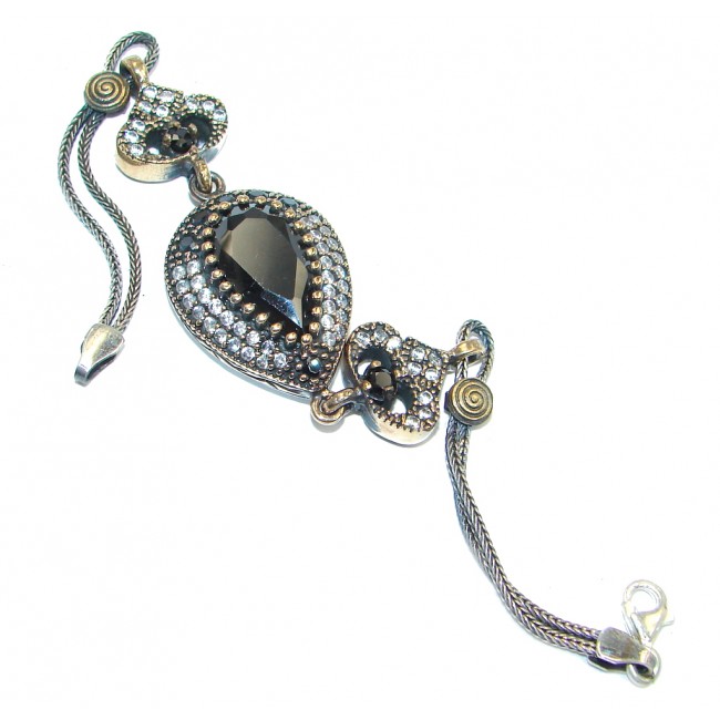 Victorian Style created Onyx & White Topaz Sterling Silver Bracelet
