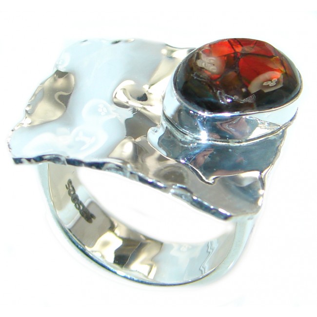 Rainbow Fire AAA Ammolite Sterling Silver ring s. 6 1/4