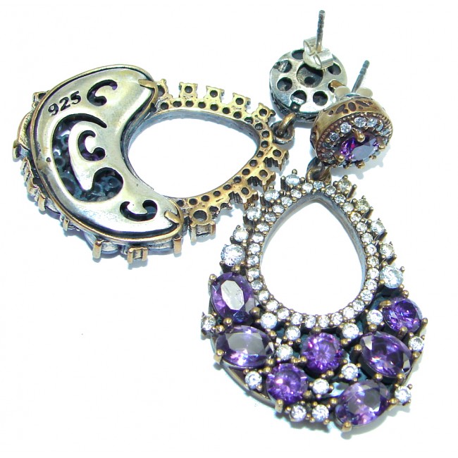 Victorian Style created Amethyst Sterling Silver hand made earrings