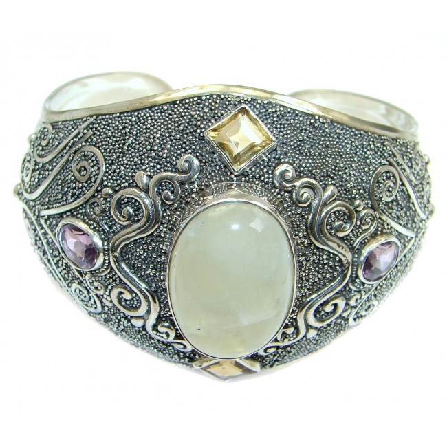 Real Treasure Bali Style Fire Moonstone Sterling Silver handcrafted Bracelet / Cuff