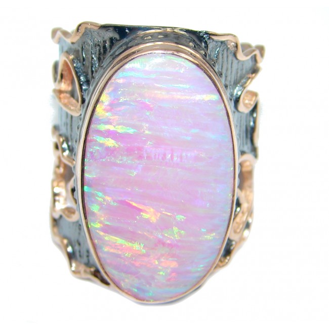 Huge Japanese Fire Opal Gold Rhodium plated over Sterling Silver ring s. 9