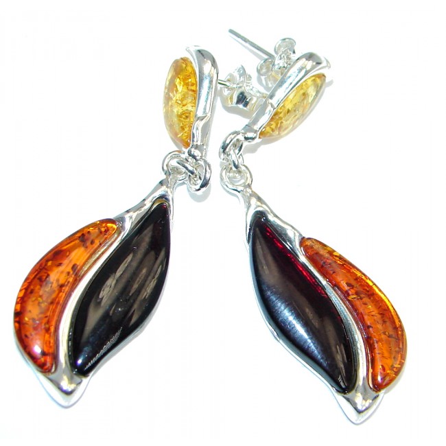 Dive in Baltic Multicolot Authentic Amber Sterling Silver handmade stud earrings