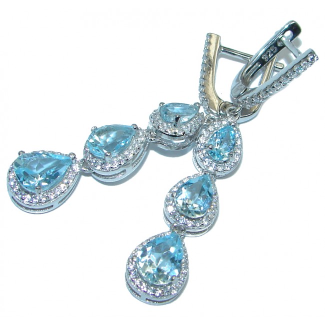 Sublime genuine Swiss Blue Topaz Sterling Silver earrings