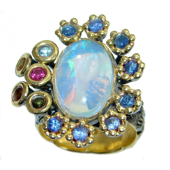 Natural 20.6ct Ethiopian Opal Tourmaline Tanzanite 18ct Gold Rhodium plated over Sterling Silver ring size 8