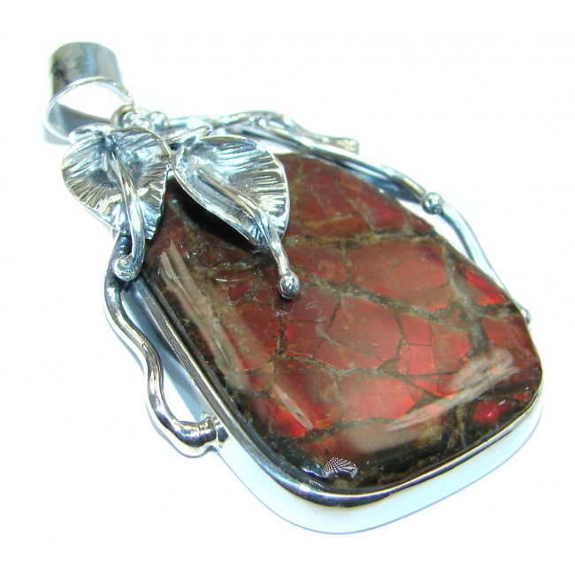 One of the kind genuine Ammolite oxidized Sterling Silver handmade Pendant