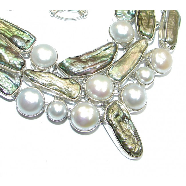Queen of the Sea Natural White Pearl and Mother of Pearl 925 Silver HANDMADE Necklace