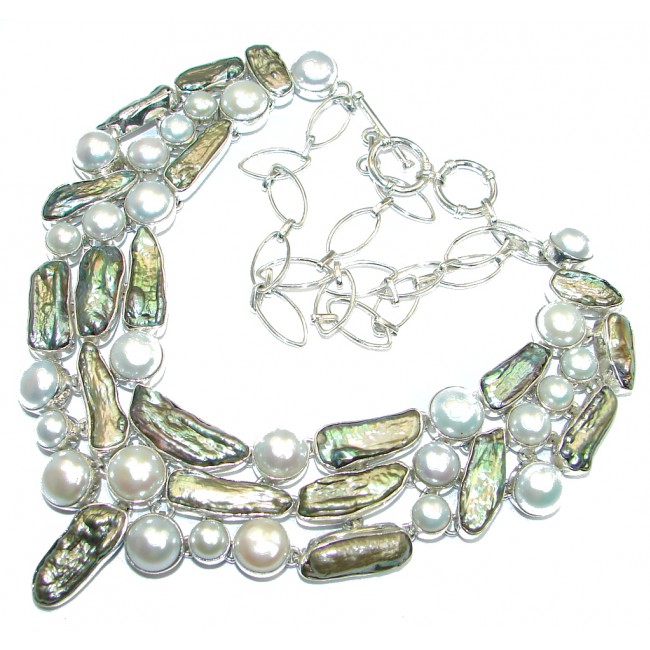Queen of the Sea Natural White Pearl and Mother of Pearl 925 Silver HANDMADE Necklace