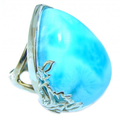 Precious authentic Blue Larimar .925 Sterling Silver handmade ring size 7