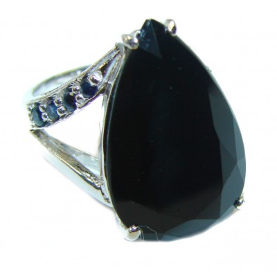 Huge Black Onyx .925 Sterling Silver handcrafted ring; s. 6