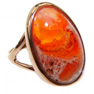 Golden Dream Genuine 14.9 carat Mexican Opal 18K Rose Gold over .925 Sterling Silver handmade Ring size 8
