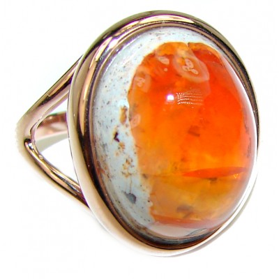 Planet Mars Natural Mexican Fire Opal 18K Gold over .925 Sterling Silver handmade RING SIZE 8 1/4