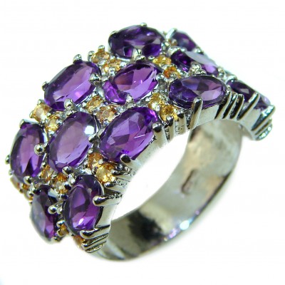 Spectacular 14.5 carat Amethyst .925 Sterling Silver Handcrafted Ring size 8