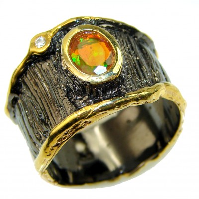Natural Mexican Fire Opal 14k Gold over .925 Sterling Silver handmade ring size 9