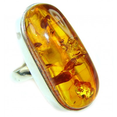 Authentic Baltic Amber .925 Sterling Silver handcrafted Huge ring; s. 7 1/2