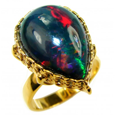 A Milky Way Genuine 17.9 carat Black Opal 18K Gold over .925 Sterling Silver handmade Ring size 9