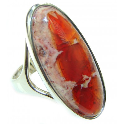 Pure Beauty Natural Mexican Fire Opal .925 Sterling Silver handmade ring size 8 1/4