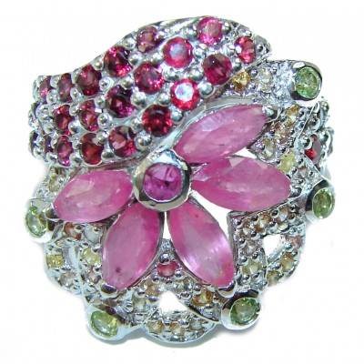 Lavish design authentic Ruby .925 Sterling Silver Statement handcrafted Ring size 7 1/4