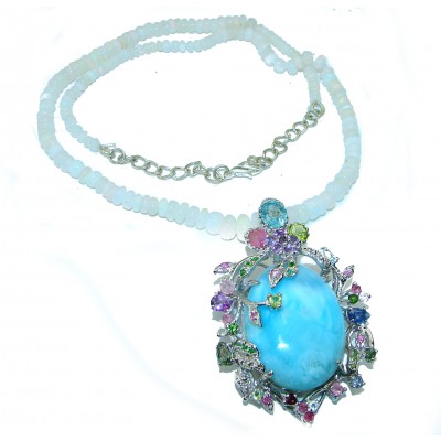 Bella Mia authentic Larimar Ethiopian Opal Beads Strand .925 Sterling Silver handcrafted Necklace