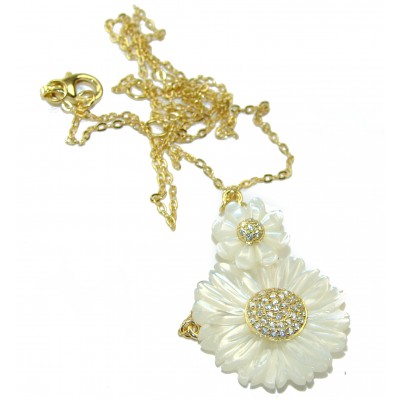 White Flowers Blister Pearl 14K Gold over .925 Sterling Silver Necklace