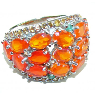 Natural Mexican Fire Opal .925 Sterling Silver handmade ring size 8 1/2