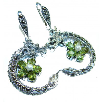 Green Dragon Peridot Marcasite .925 Sterling Silver handcrafted earrings