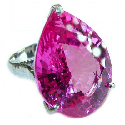 Real Diva 27.5 carat Pink Topaz .925 Silver handcrafted Cocktail Ring s. 6 1/4
