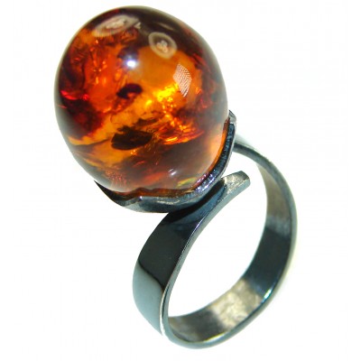 Authentic Baltic Amber black rhodium over .925 Sterling Silver handcrafted ring; s. 8 3/4