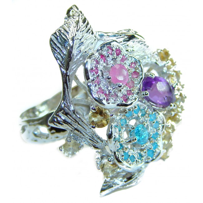 Large Purple Flower 10.5 carat Amethyst .925 Sterling Silver Handcrafted Ring size 8