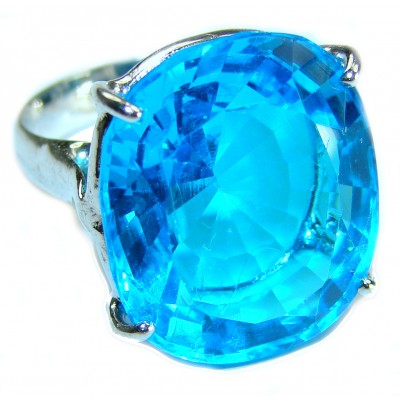 30.5 carat Fancy Swiss Blue Topaz .925 Sterling Silver handmade Ring size 8