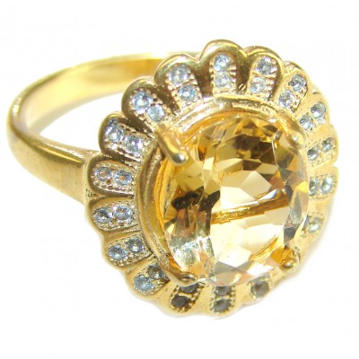 Authentic Citrine 14k Gold over .925 Sterling Silver handmade Cocktail Ring s. 8