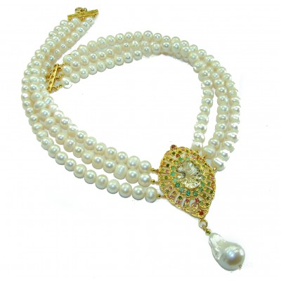 Spectacular Pearl Green Amethyst 10K Gold over .925 Sterling Silver handmade Necklace