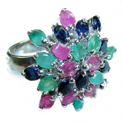 Bright Creation Emerald Sapphire Ruby .925 Sterling Silver handmade Ring size 7 1/4