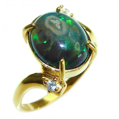 Eternity Genuine 4.9 carat Black Opal 18K Gold over .925 Sterling Silver handmade Ring size 7 1/4
