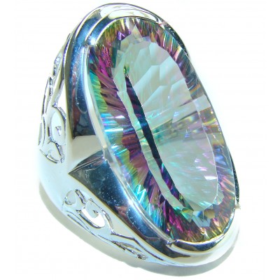 Massive Mystic Topaz .925 Sterling Silver handcrafted Large ring size 8 1/2