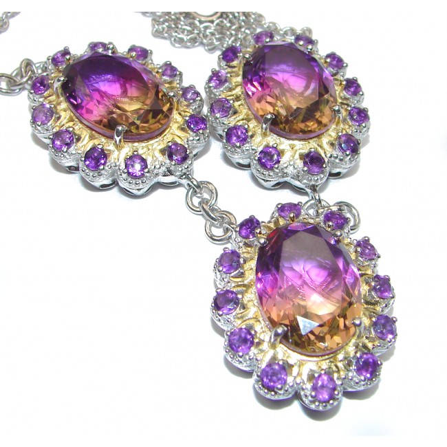 Spectacular Large Oval cut Ametrine 18K Gold over .925 Sterling Silver handcrafted necklace