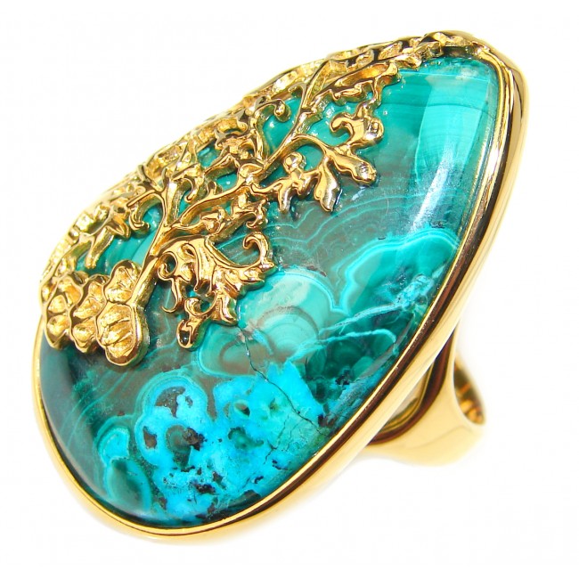 Stone Of Harmony Parrots Wing Chrysocolla 18K Gold over .925 Sterling Silver ring s. 9 1/4