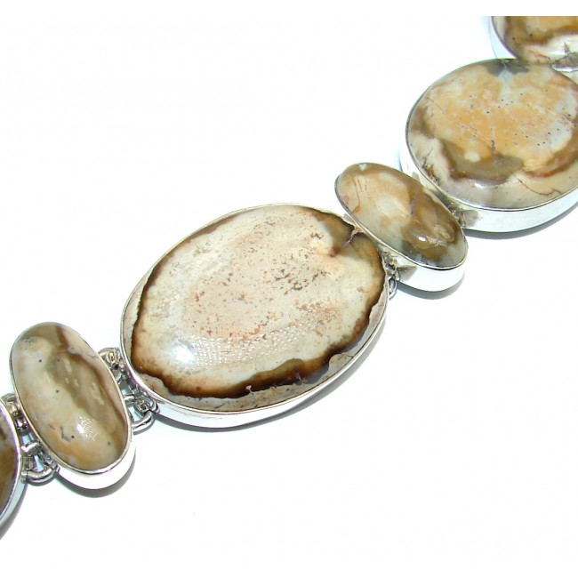 Large natural Petrified Wood .925 Sterling Silver handmade Bracelet