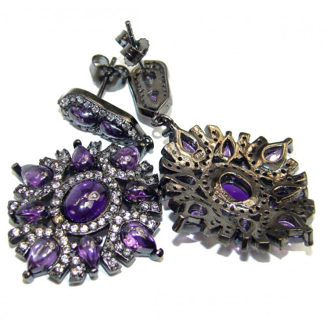 Luxury Authentic Amethyst black rhodium over .925 Sterling Silver handmade earrings
